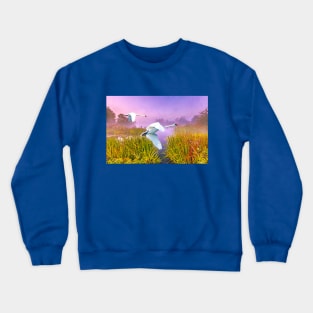 Mute Swans Over Marshes Crewneck Sweatshirt